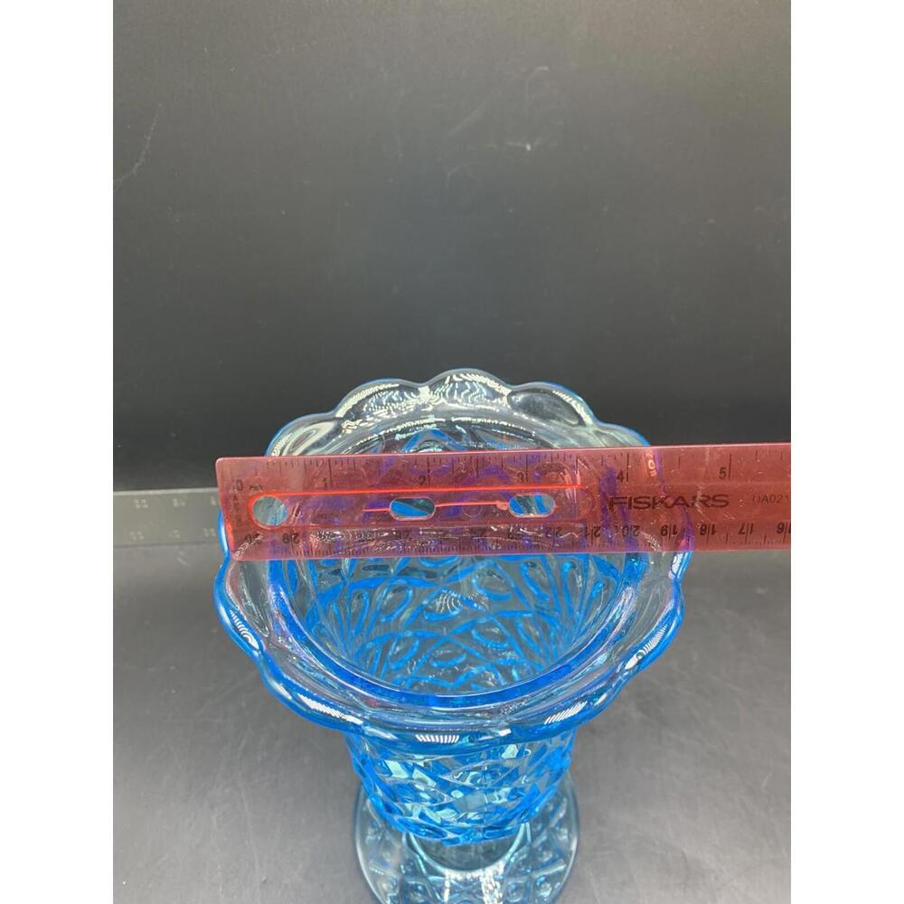 Vintage Blue Glass Candy Covered Lid Dish Vase Pedestal - Picture 8 of 11
